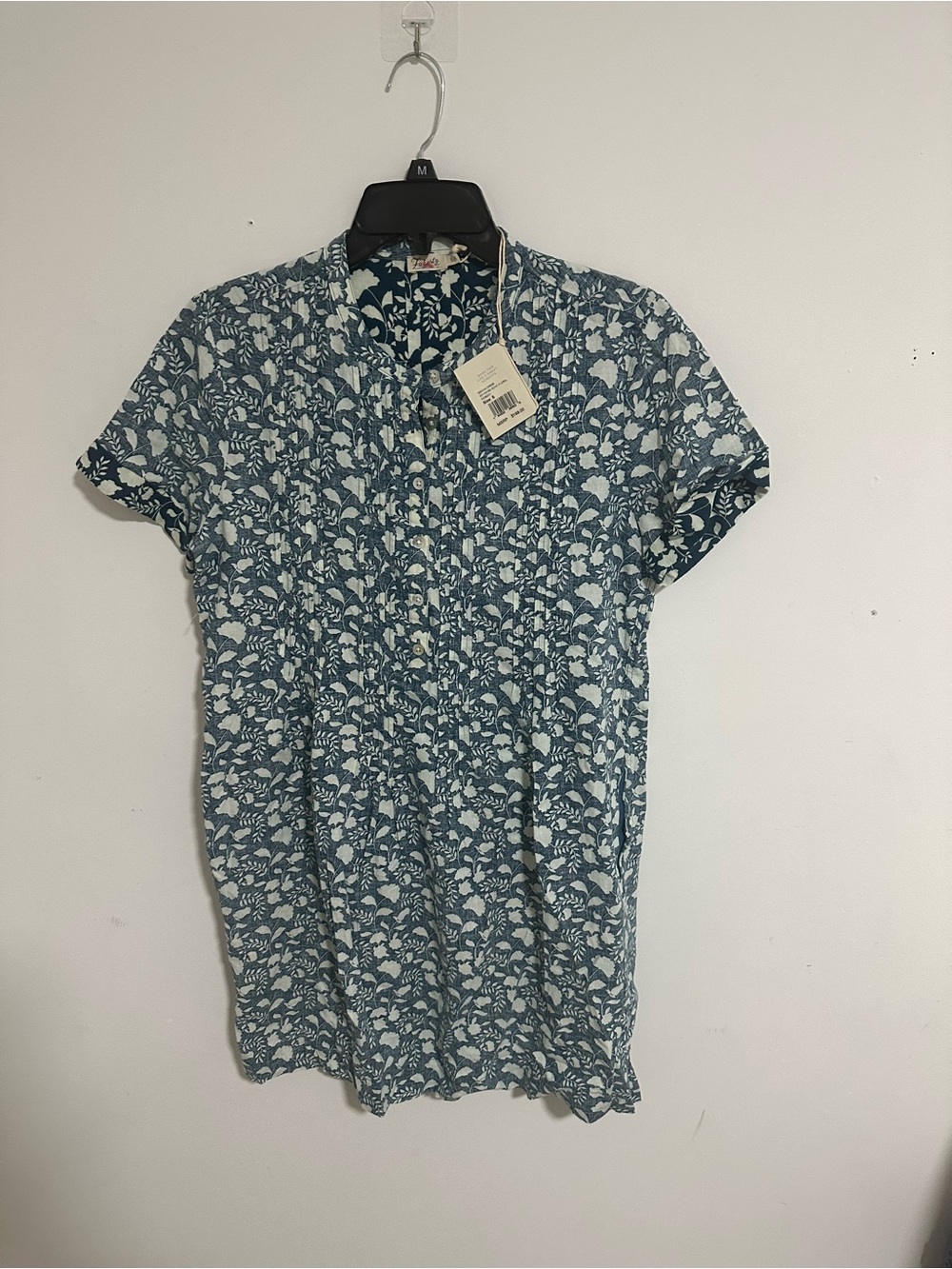 Faherty Navy and White Floral Pintuck Mini Dress - Picture 5 of 6